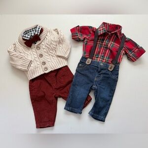 Bundle of 2 Baby Boy 3M Plaid Holiday Outfit Sets- Carter’s and Little Lad